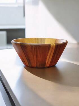 100188 Pampered Chef Mcm Smooth Acacia Wood Salad Serving Fruit Bowl 10 Inch Discontinued