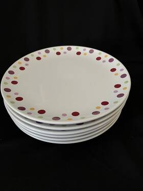 1211a Pampered Chef Lot 6 Simple Additions 10.5 Inch Dinner Plate Polka Dot Retired