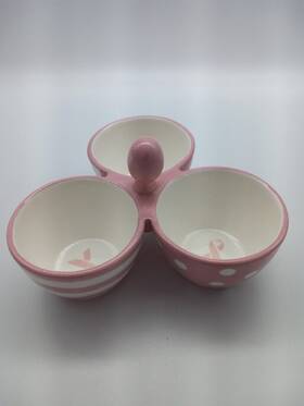 3-part Pampered Chef 1808b Pink Bowl Trio Help Whip Breast Cancer Candy Condiment Dish