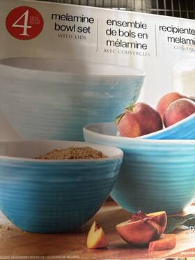 Pandex 887421002734 4-piece Ombre Melamine Bowl Set With Lids Blue