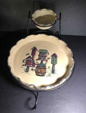 432-223 Party Ltd. Chip And Dip Set House Garden 2002 Farmhouse Cottage Core Country Style