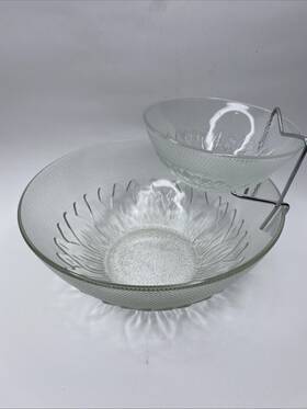 Mk3-947 Pasari Glass Vintage 3 Pc Chip Dip Set Clear Sunflower Pattern New