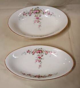 Mue39 Paul Mueller 2 Vintage Muller Pink Roses Tan Scrolls Hutshenreuther Serving Dishes