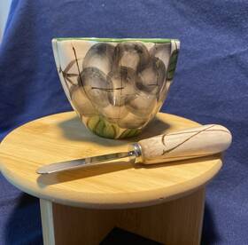 5052602 Pfaltzgraff Parisian Fruit Ceramic Dip Bowl And Spreader Set