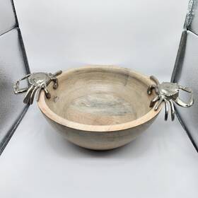 4304 Pier 1 Crab Themed Wood Serving Bowl Guc