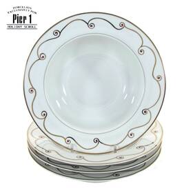 2028660 Pier 1 Imports Holiday Scroll 16oz Rimmed Soup Pasta 8.75 Inch Bowl Set 4 Gold Mint