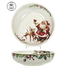 3224465 Pier 1 Imports Winter Wonders - Deer And Santa 32oz Pasta 8 Inch Bowl Bird Holly Mint