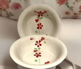 Per180 Pier 1 Imports Hand Painted Soup Cereal Bowl 7 Inch Set Of 2 Red Flowers Cottagecore