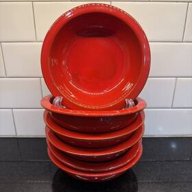 Pier 1 Per91 Set 6 - Glazed Rustic Earthenware Lipped Red 7 Inch Soup Cereal Bowls