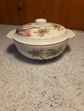 B750 Pings Melamine Rice/serving Bowl Tropical Palm Trees With Lid No