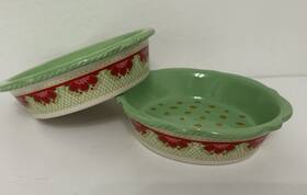 Pioneer 085081413352 The Woman Floral Dish Bowl Stoneware Holiday Joy Mini Pie Tart Pan Set 2