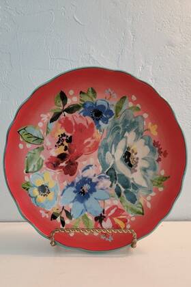 Pioneer 085081443007 Woman Melody Stoneware Pasta Bowl 7.5 Inch Floral Red Teal Dinnerware