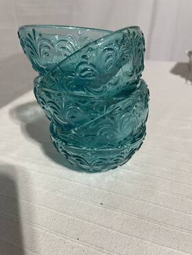 Pioneer Woman 085081598196 Teal Embossed Glass Dip/prep Bowls Set Of 4