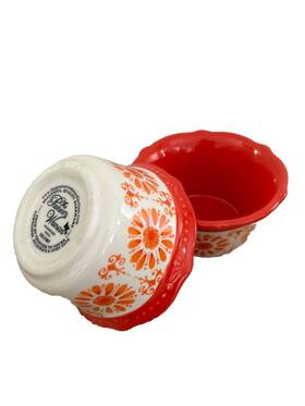 2018dmt Pioneer Woman Scalloped Ramekin Bowls Floral Burst Orange / Set Of 2