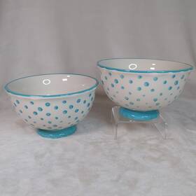 2021dzu Pioneer Woman Set Of 2 Bowls 6 Inch Turquoise/teal Polka Dots Footed Cereal Soup