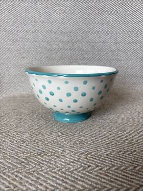 2821 Pioneer Woman 6 Inch Turquoise Dots Footed Cereal Soup Bowl
