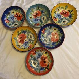 2906dvd Pioneer Woman Set Of Six Multicolored Floral 7-1/2 Inch Stoneware Pasta Bowls