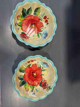 Pioneer Woman 849434030814 Set Of 2 Delaney 9 Inch Dia. 44 Ounce Teal Dinner Bowl
