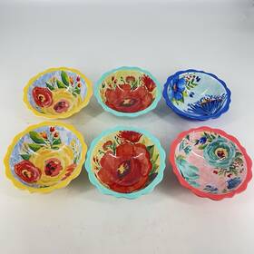 Pioneer Woman 849434030845 Set Of 6 Floral 5 1/4 Inch Scalloped Edge Melamine Dip Bowls