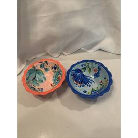 2-pioneer Pioneer Woman 849434030852 Melamine 5.25 Inch Dip/prep Bowls 11 Oz Delaney Blue And Coral