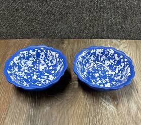 Pioneer Woman 849434030890 Two 2 Melamine 5.25 Inch Dip Prep Bowls 11 Oz Blue Speck