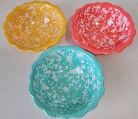 Pioneer Woman 849434030913 Lot X3 Melamine 5.25 Inch Dip/prep Bowls 11 Oz. Yellow Teal Coral