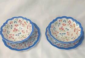 Pioneer Woman 849434033853 Dip Bowl With Underplate Ditsy-colbalt 5 Inch Set Of 2 4 Pieces