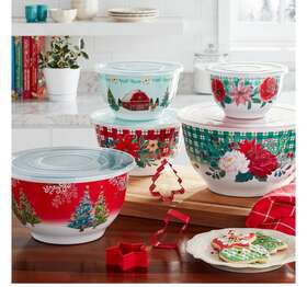 Pioneer Woman 849434038490 Melamine Bowl Set Of 13 With Cookie Cutters And Lids Wishful Winter