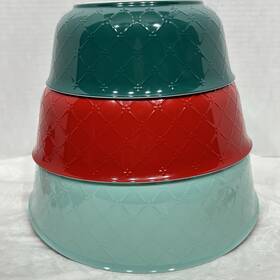 Pioneer Woman 849434038896 6 Piece Mazie Solid And Inner Print Holiday Melamine Bowl Set Lids