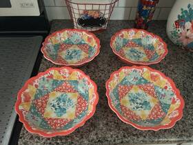 Pioneer Woman 943203427059 Four 4 Coral Quilted Patchwork 8.8 Inch Melamine Dinner Bowls