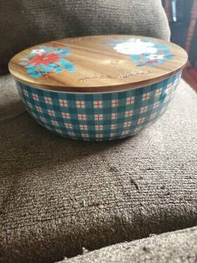 Pw42007796140d0 Pioneer Woman Christmas Holiday Wishful Winter 2pc Set 9 In Bowl Wooden Lid