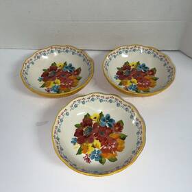 Pwf096881814015 Pioneer Woman Pasta Salad Bowl Set Of 3 Wildflower Whimsy Floral Yellow 7.5 Inch Dia