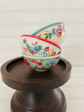 Pws096881814032 Pioneer Woman 3-the Vintage Floral/teal 3-inch Stoneware Dipping Bowl