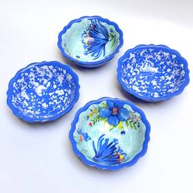 Pioneer Woman Pws206302214039 Melamine Bowls Delaney Blue Splatter Floral Scalloped Dip Set Of 4