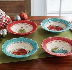 Pioneer Women 085081526441 Woman Christmas Holiday Coordinates With Cheerful Rose Bowls 4 Vhtf