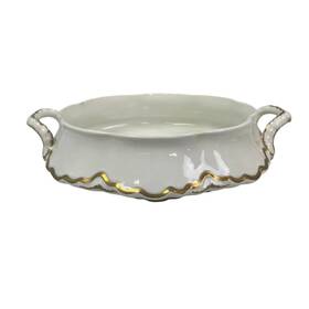 Pope Gosser 32723bb7-e80c-4 Vintage 1929 Pope-gosser Sepia Gold Fine Bone China Double Handle Serving Bowl