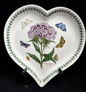 457515 Portmeirion Botanic Garden 9-3/8 Inch Heart Shaped Dish With Sweet William Motif Htf