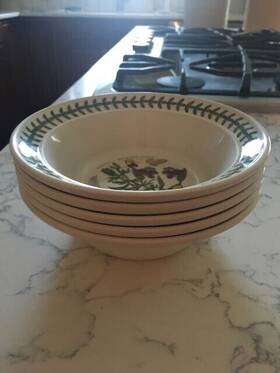 60040 Portmeirion Botanic Garden Oatmeal/soup Bowls 8 Oz 6.5 Inch Set Of 5 Preowned