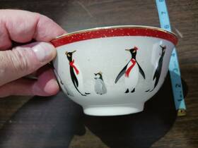 Portmeirion 749151677708 Sara Miller Red White Penguins Candy Bowl 6 Inch Great Gift Idea