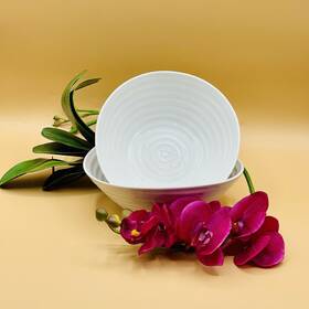 T1802 Portmeirion Sophie Conran White Cereal Bowls 7-1/4 Inch Diameter Set Of 2