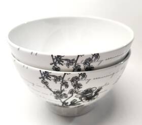 Pyi15 Portobello By Inspire 2 White Black Floral Script Fine China Cereal Bowls