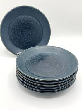 2512675 Pottery Barn Larkin Stoneware River Blue Salad/appetizer Plates Set Of 7 8 3/4 Inch