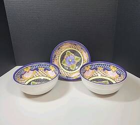 4023p Pottery Barn 3 Del Sol Geometric Outdoor Melamine Bowls Indigo Blue