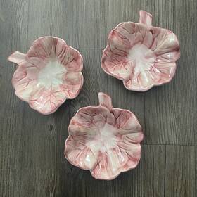 4191669 Pottery Barn Lyla Garden Majolica Pink Floral Snack Bowls Stoneware Set Of 3