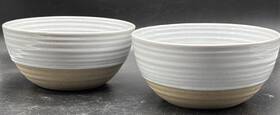 5694300 Pottery Barn Quinn Handcrafted Stoneware Soup Bowls S/2 White 5.5 Inch Diam #2001c