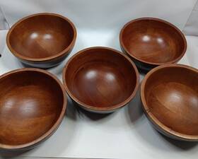 7118 Pottery Barn 5 Spring Wood Bowls 7 Inch Diameter Two-toned Brown Modern Farmhouse