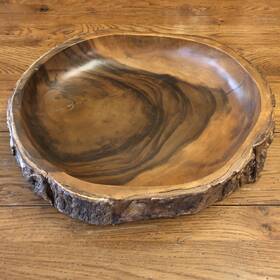 9913195 Pottery Barn Acacia Solid Wood Bark Bowl 15 Inch X