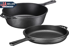 Br3193 Pre-seasoned 2-in-1 Cast Iron Multi-cooker Heavy Duty Skillet And Lid Set Ver