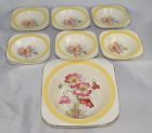 A9902 Print Vintage Floral Serving Woods Ivory 6 Bowls Ware Dish Desert