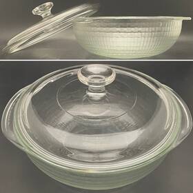 2qt-2l Pyrex Basketweave Clear Glass Covered Casserole Dish/bowl Made In Usa 2qt